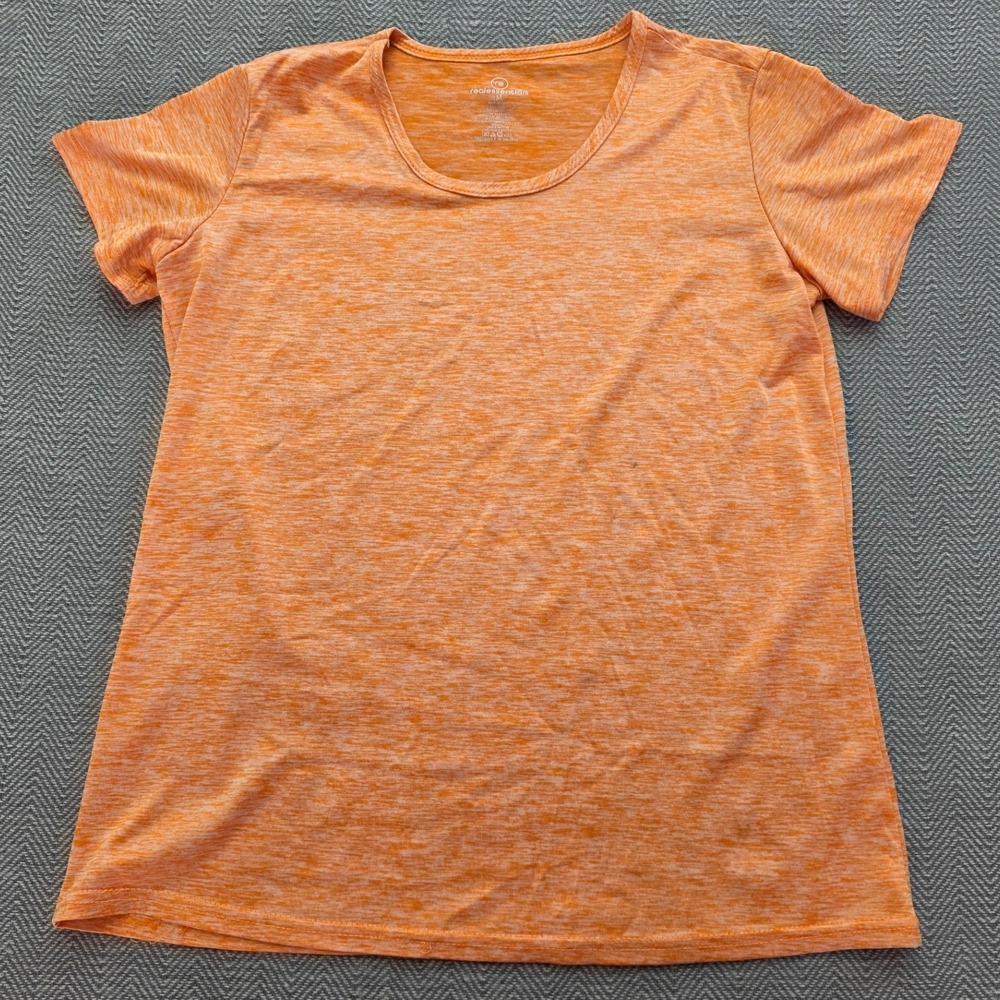 Real Essentials Womens M Orange Space Dye Activewear Scoop Neck Short Sleeve Tee